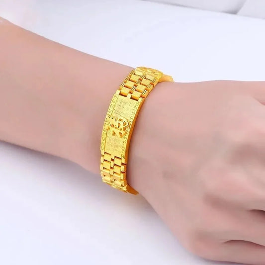 Luxury 24K 9999 Pure Gold real gold Men's Fu Character Men's Bracelet Baifu Watch Chain Classic Boss Bracelet