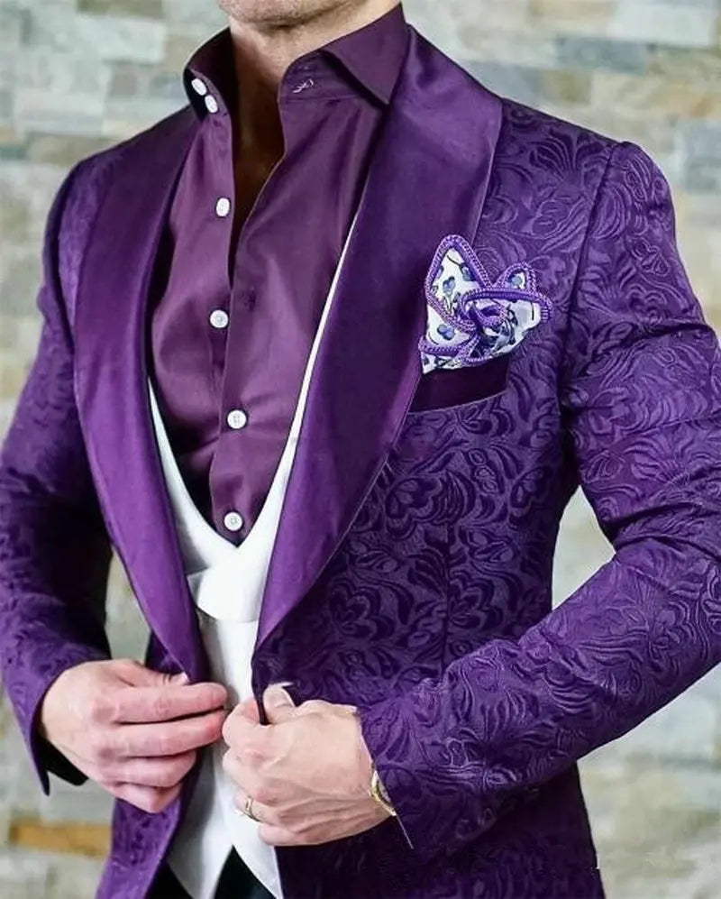 Hot Selling Men Suits Pattern and Black Groom Tuxedos Shawl Satin Lapel Groomsmen Wedding Best Man ( Jacket+Pants+Vest+Tie) C691