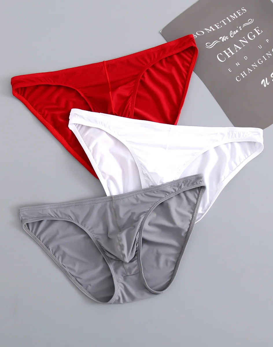 3 Pcs Mens Underwear Briefs Nylon For Men bulge with Pouch hombre slips Red Boys pack lot Breathable and sexy Male Panties