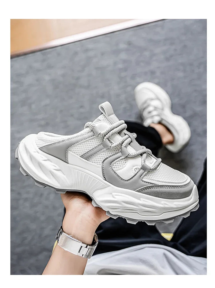 Sneakers for Men Fashion Green Half Breathable Summer Chunky Shoes Men Streetwear Platform Sneakers Man Sports Casual Shoes 2025