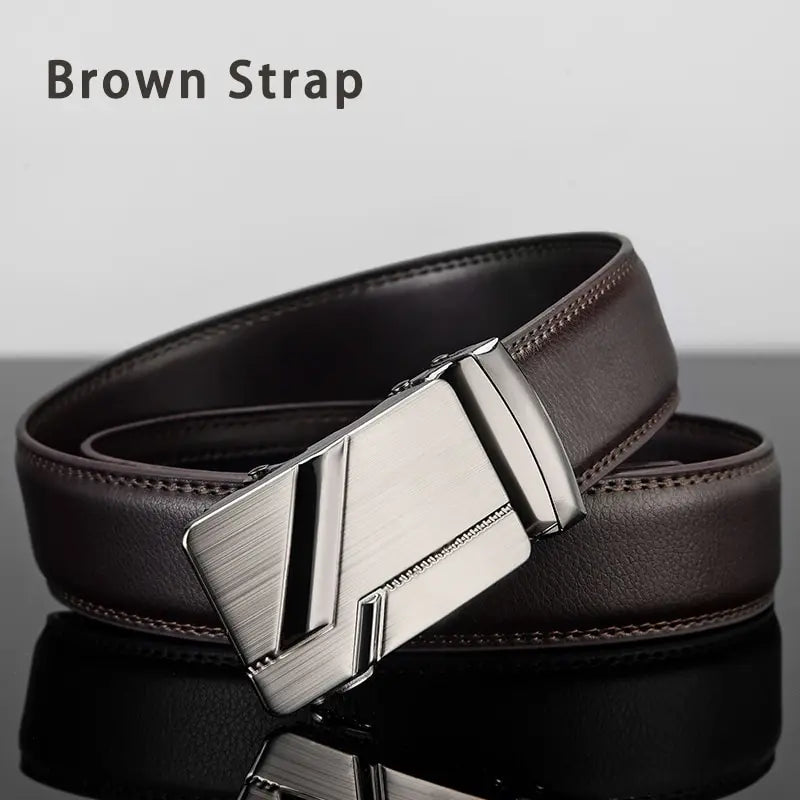 Men Leather Belt Metal Automatic Buckle Brand High Quality Luxury Belts for Men Famous Work Business Black PU Strap