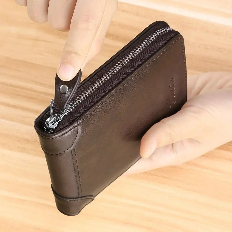Men's Leather Wallet Casual Zipper Wallets Card Holder Male Synthetic PU Purse Coin Purse Personalized Wallet Men Leather