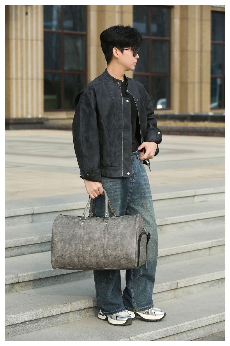 Soft Leather Travel Bag Large Capacity Fashion Weekend Bag Handle Bag Lightweight Sports Gym Bag With Separate Shoe Compartment
