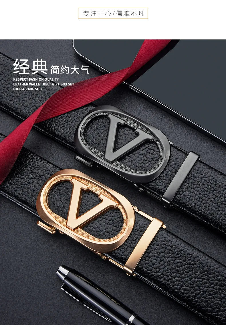 Belt, Men's Fashion, Student Automatic Buckle Leather Belt, Men's Business Casual Versatile Men's Pants Belt