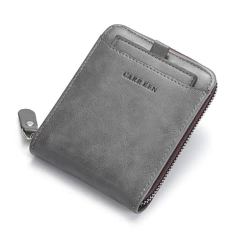 Men's Wallet Made of Leather Wax Oil Skin Purse for Men Coin Purse Short Male Card Holder Wallets Zipper Around Money Bag