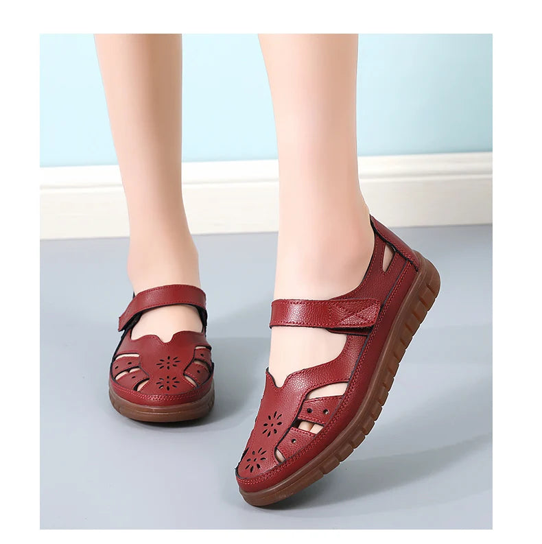 Sandals Summer Breathable Leather Slippers Women Fashion Non-Slip Casual Roman Shoes Ladies Sandals on Sale Off White Shose