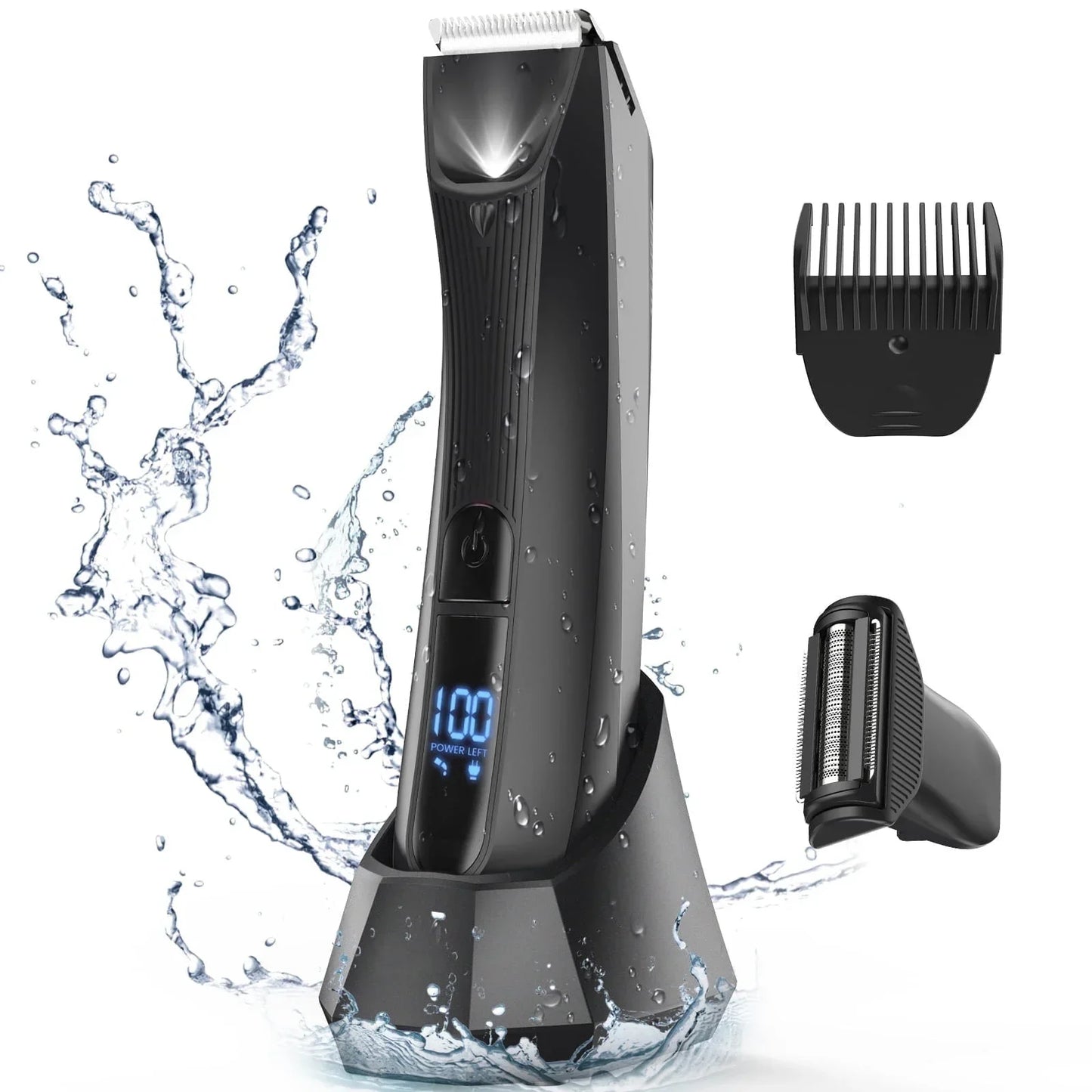 Body Hair Trimmer for Men with Ceramic Blade Wet Dry Mens Ball Trimmer with Standing Recharge Dock Groin Hair Trimmer for Men