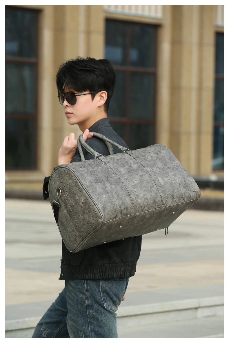 Soft Leather Travel Bag Large Capacity Fashion Weekend Bag Handle Bag Lightweight Sports Gym Bag With Separate Shoe Compartment