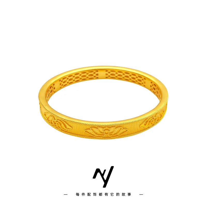 24k Gold Real 9999 Golden Broken Bingbing Bangles Flash Solid Bracelet Women's Temperament Fine Jewelry Set Ring Bracelet