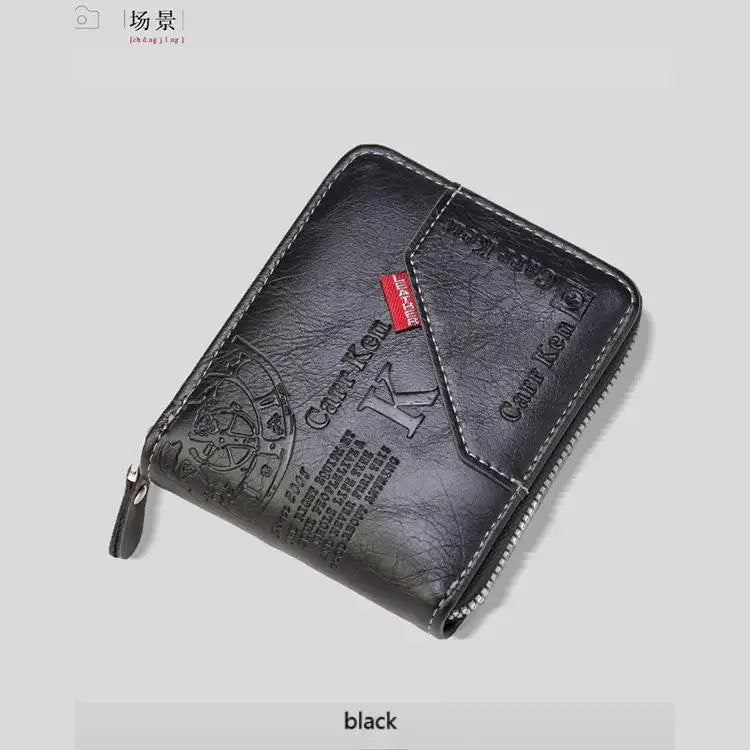 Men’s PU Waxed Oil Leather Wallet – Short Bifold Coin Purse with All-Around Zipper for Cash & Cards