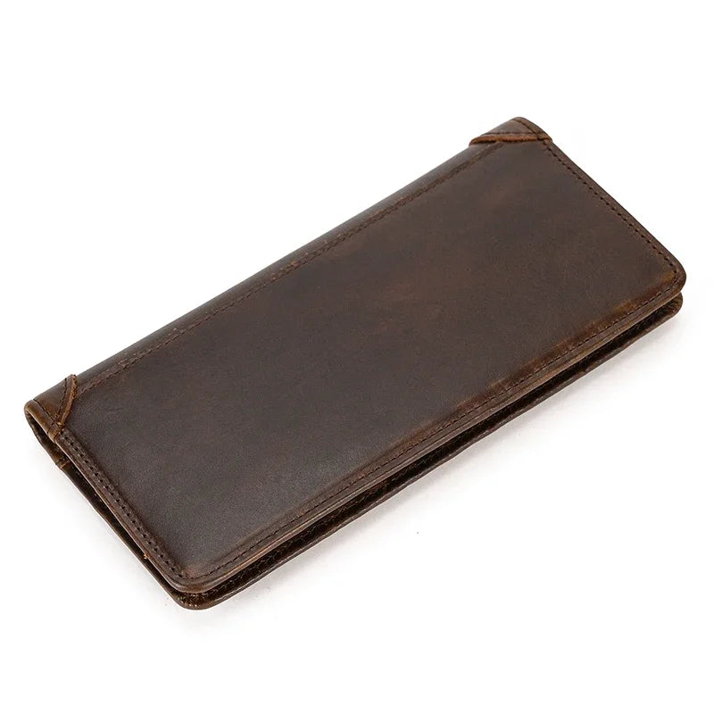 Casual Long Wallet Men Mobile Phone Male Long Purse Bifold Card Wallet Natural Cow Skin Leather Purse Men Business  Card Holder