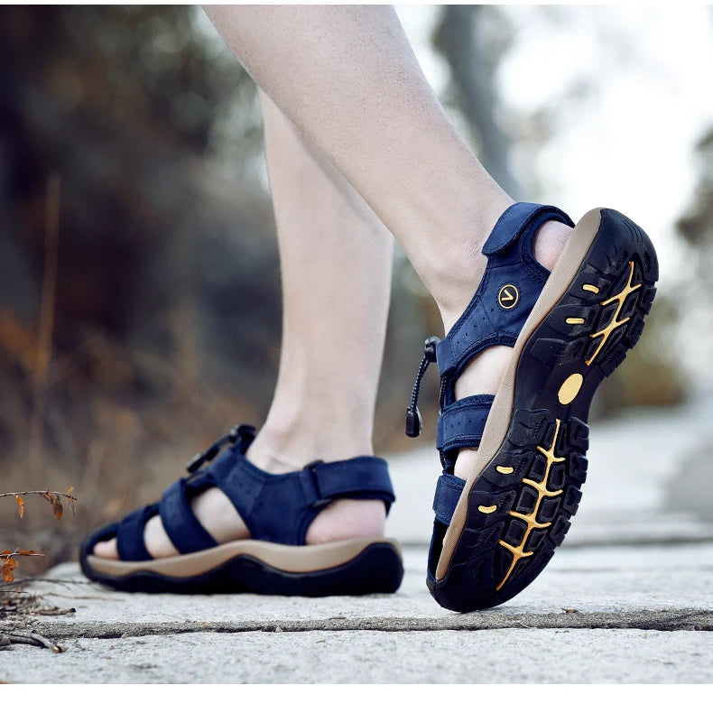 2025 Genuine Leather Men Shoes Summer New Large Size Men's Sandals Men Sandals Fashion Sandals Slippers Big Size 38-47