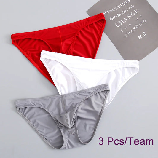 3 Pcs Mens Underwear Briefs Nylon For Men bulge with Pouch hombre slips Red Boys pack lot Breathable and sexy Male Panties