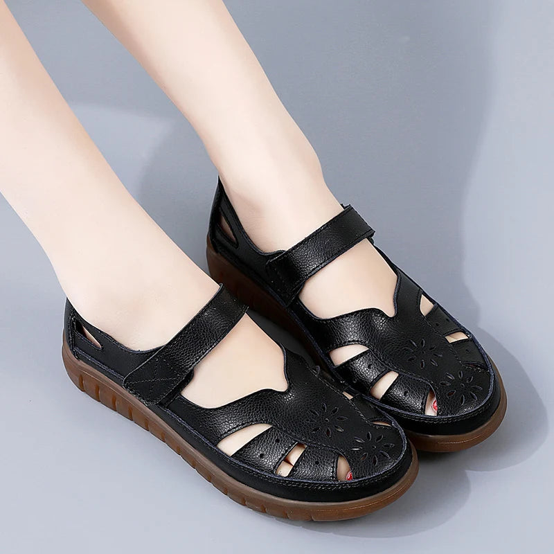 Sandals Summer Breathable Leather Slippers Women Fashion Non-Slip Casual Roman Shoes Ladies Sandals on Sale Off White Shose