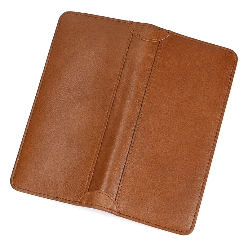 Casual Long Wallet Men Mobile Phone Male Long Purse Bifold Card Wallet Natural Cow Skin Leather Purse Men Business  Card Holder