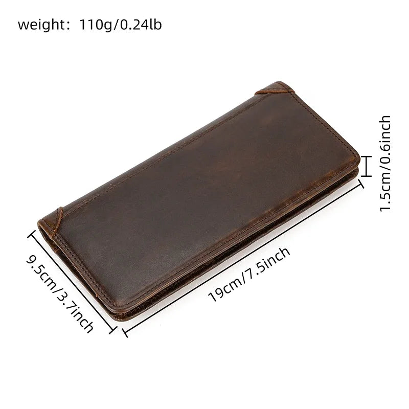Casual Long Wallet Men Mobile Phone Male Long Purse Bifold Card Wallet Natural Cow Skin Leather Purse Men Business  Card Holder
