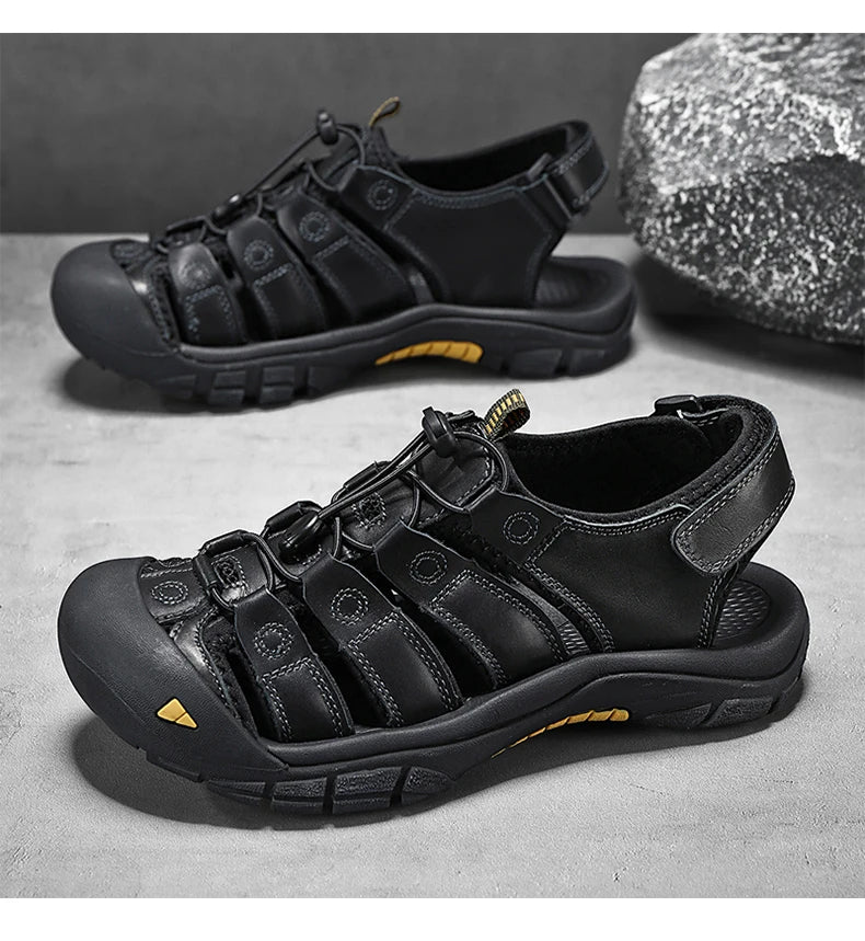 Men's Sport Sandals Outdoor Hiking Sandals Closed Toe Leather Fashion All-match Light Trail Walking Casual Sandals Water Shoes
