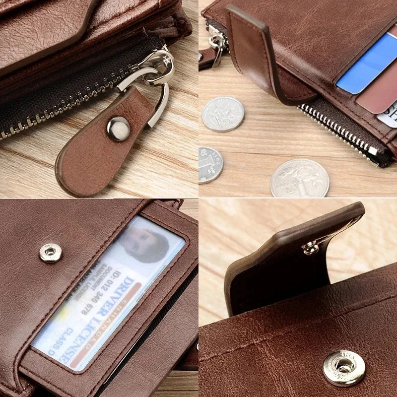 Leather Men’s Wallet Luxury Mens Purse Male Zipper Card Holders with Coin Pocket Rfid Wallets Gifts for Men Money Bag