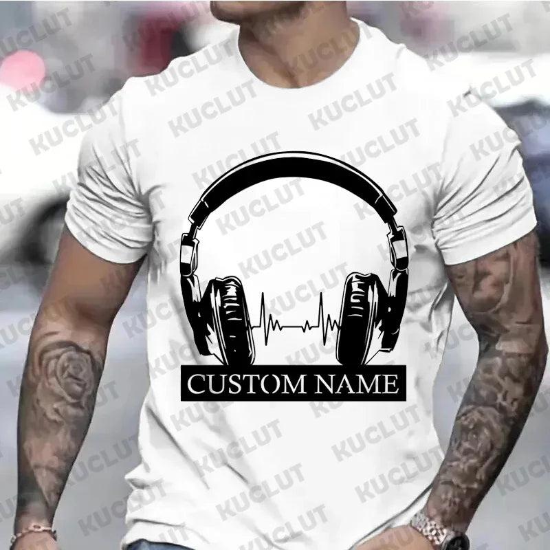 Custom T-shirts for Men Women Clothing Personalized Headphones Print Men T Shirts Music Lovers Clothes DJ Club Name DIY Shirts