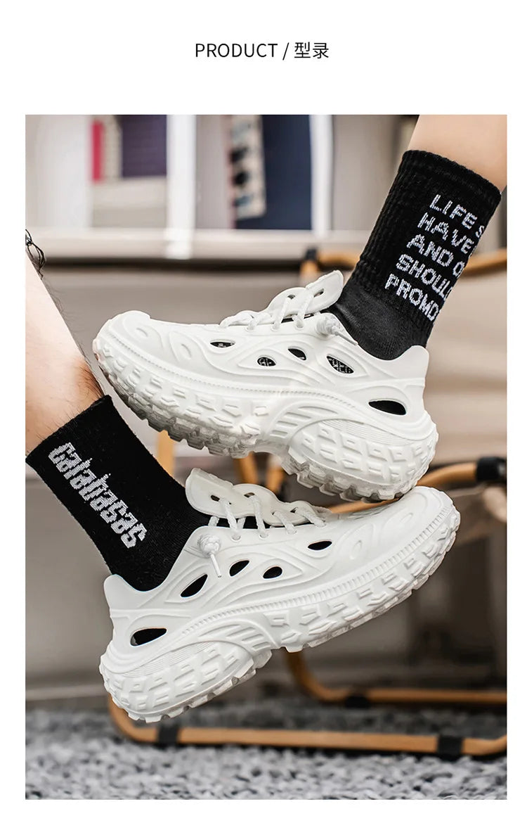 Sandals for Men Outdoor Non-slip Tire Sole Hole Shoes Hollow Breathable Men's Sandals Beach Lightweight Platform Sneakers Men