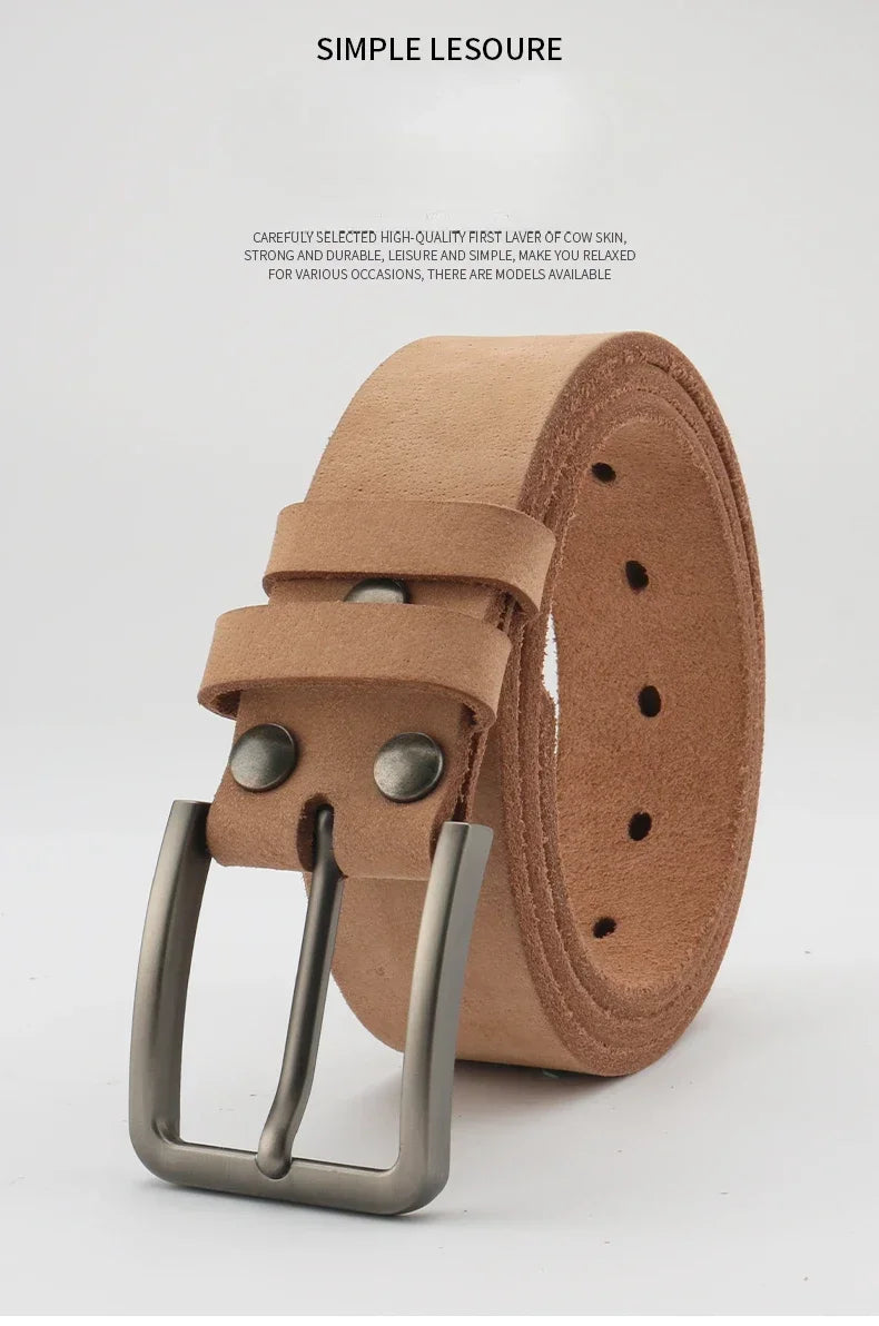 Leather Belt for Men Made From Genuine Whole Cowhide, Trimmed Edge Belt, Cowhide in Natural Color, Casual and Retro Style,