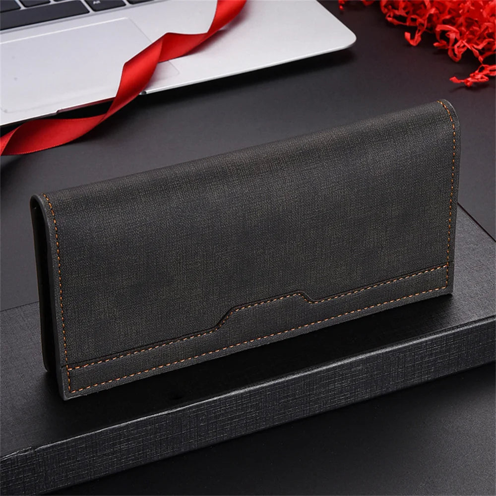 Men's Long Wallet Driver's Licence ID Wallet Card Case Leather Business Wallet Large Capacity Money Clip Simple Card Holder