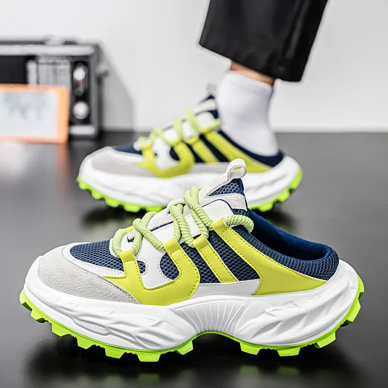 Sneakers for Men Fashion Green Half Breathable Summer Chunky Shoes Men Streetwear Platform Sneakers Man Sports Casual Shoes 2025