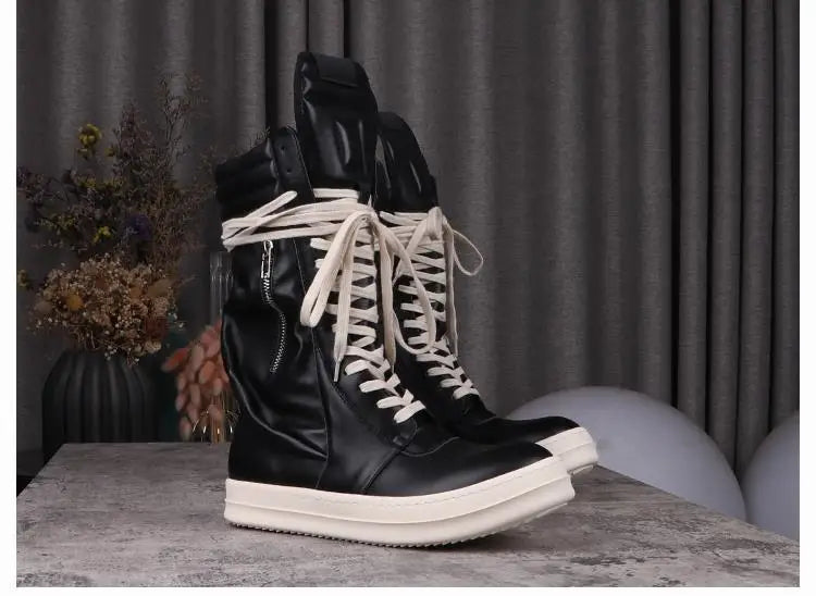 Women's Boots Leather Shoes for Man Motorcycle Boots High-tops Men's Casual Shoes Fashion Black Women's Sneakers