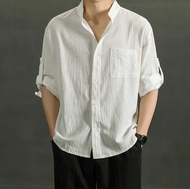 Shirts For Men White Man Shirt Plain With Pocket Linen And Cotton Half Sleeve Social Fashion Summer Designer Sale Xxl Casual Hot