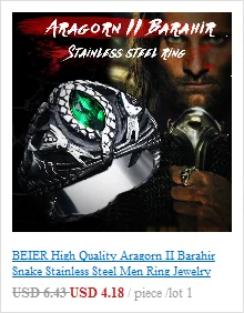 BEIER High Quality Aragorn II Barahir Snake Stainless Steel Men Ring Jewelry BR8-599