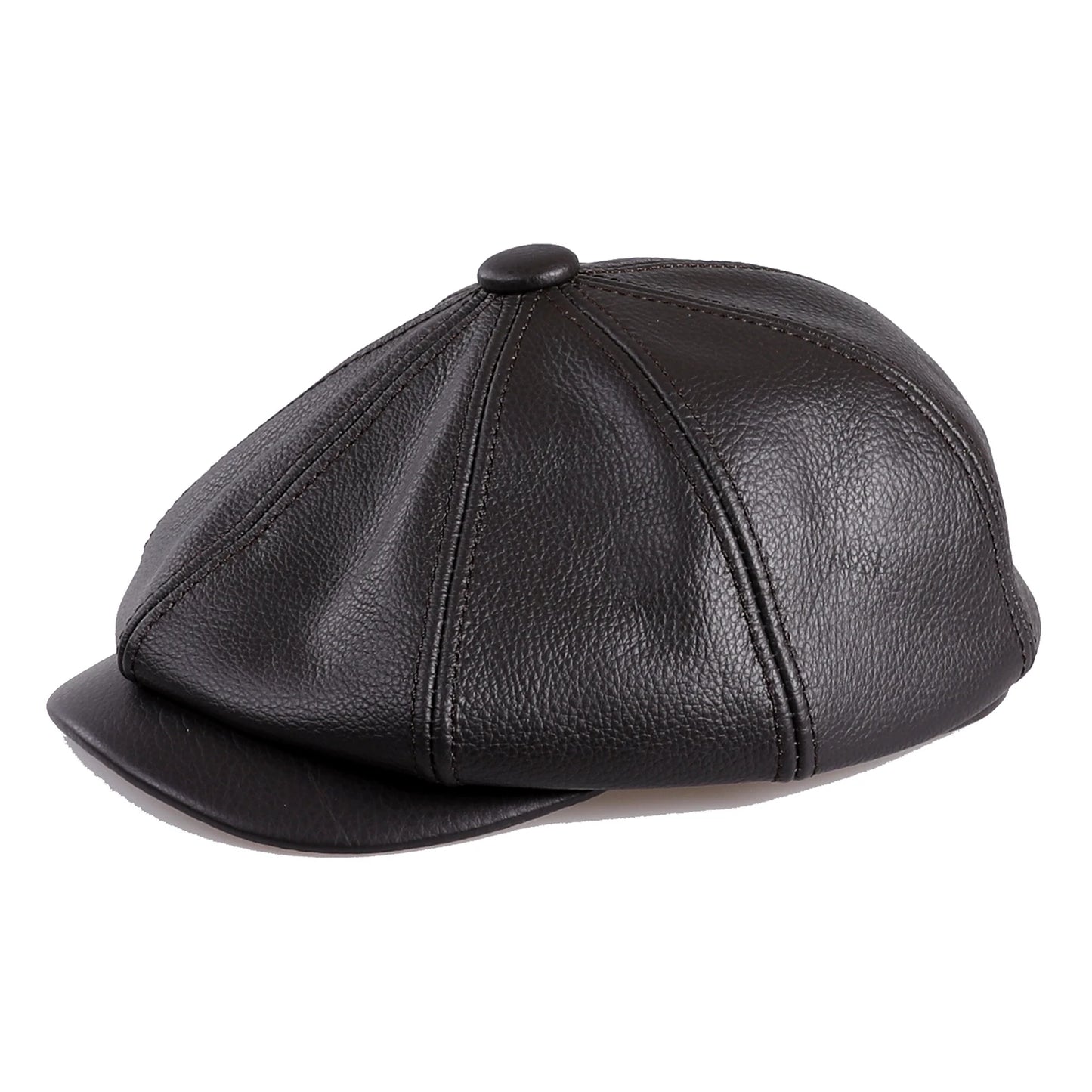BOONJOVIA Men's Newsboy Flat Cap 100% Genuine Cowhide Leather Gatsby Ivy Golf Cabbie Driving Hat 8 Panels Classic Design