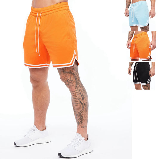 Mens Basketball Shorts Summer Gym Fitness Sports Training Running Workout Quick-Drying Jogger Male Orange Five-Point Short Pants
