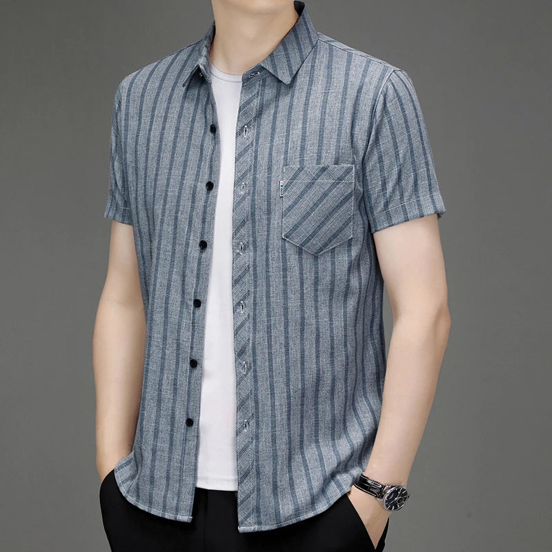 New Men's Business Casual Short Sleeved Printed Shirt with Wrinkle Resistance No Ironing Comfortable All Season Versatile Top