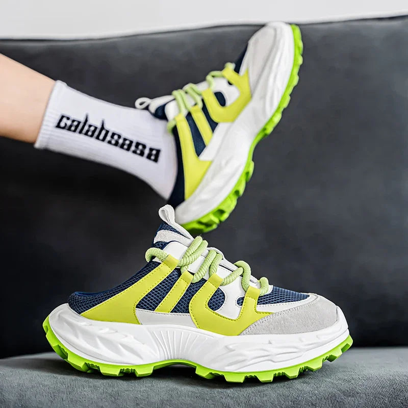 Sneakers for Men Fashion Green Half Breathable Summer Chunky Shoes Men Streetwear Platform Sneakers Man Sports Casual Shoes 2025