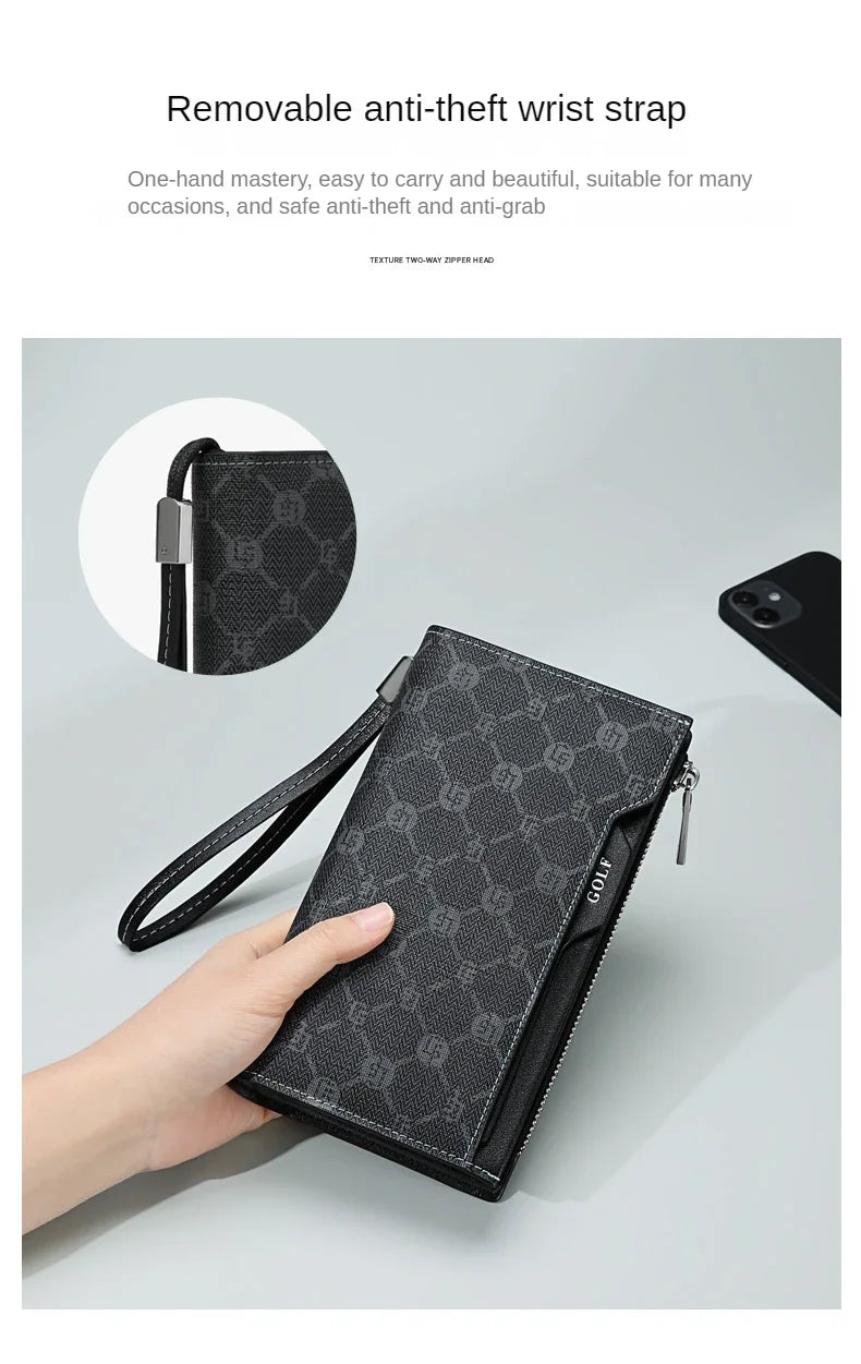 GOLF Long Wallet for Men Leather Male Clutch Bag Purse Wallet Wrist Bag Credit Card Organizer Hand Bags Money Clip Minimalist