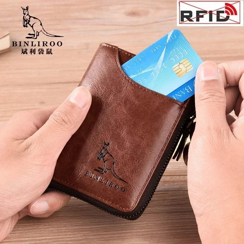 Leather Men’s Wallet Luxury Mens Purse Male Zipper Card Holders with Coin Pocket Rfid Wallets Gifts for Men Money Bag