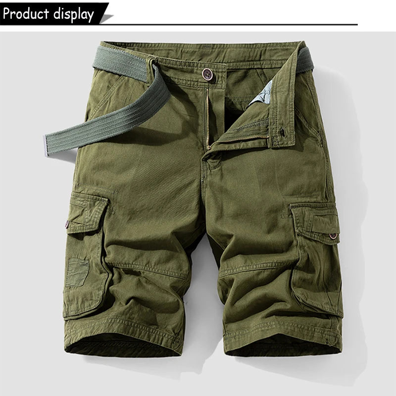 New Men Summer Outdoor Leisure Buttons Cargo Style Shorts Men Solid Straight Cotton Comfortable Fashion Design Short Pants Male