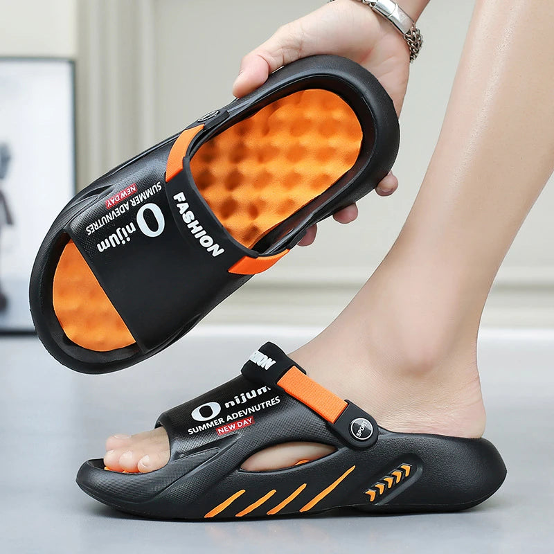 2025 New Men Massage Slippers Slides Indoor Outdoor Man Sandals Beach Casual Shoes Comfortable Sole Men Slippers Big Size 38-47