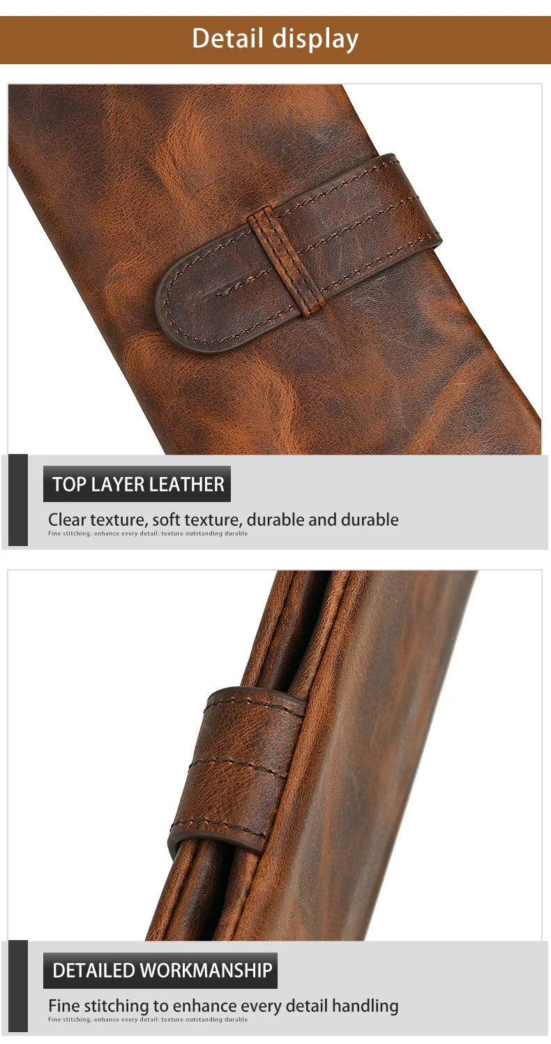 Vintage Genuine Leather Men's Long Wallet Real Cowhide Leather Long Purse Men Women Smooth Skin Leather Card Purse Anti Theft