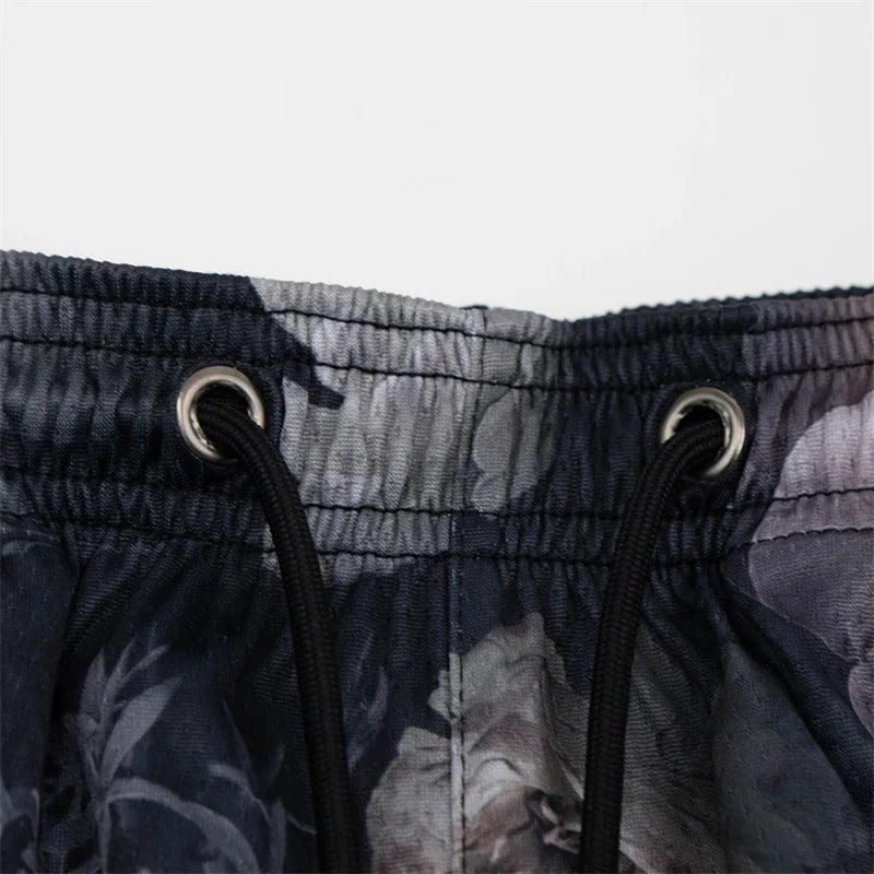 Summer New men short pant Rose Design Casual Shorts Street Hip Hop Fitness Polyester Fast Dry Breathable Embroidery Men Shorts