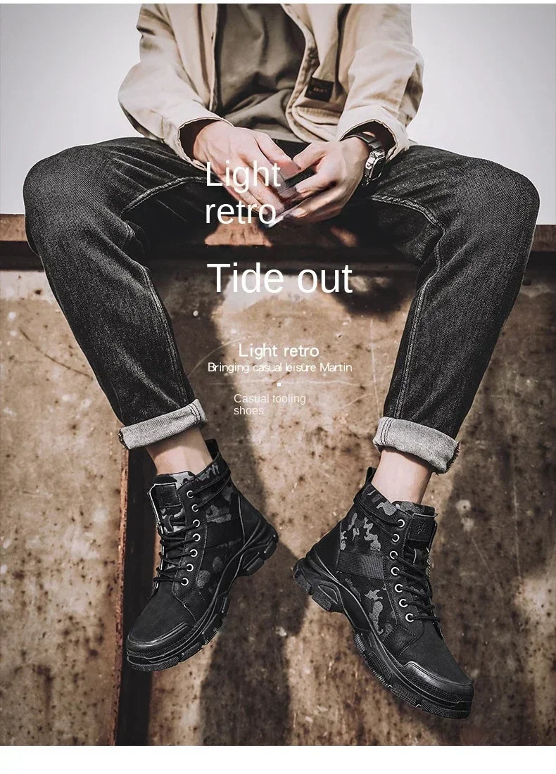 Boots for Men Autumn High Top Camouflage Desert Casual Flats Mens Boot Breathable Non Slip Work Shoes Motocross Boots