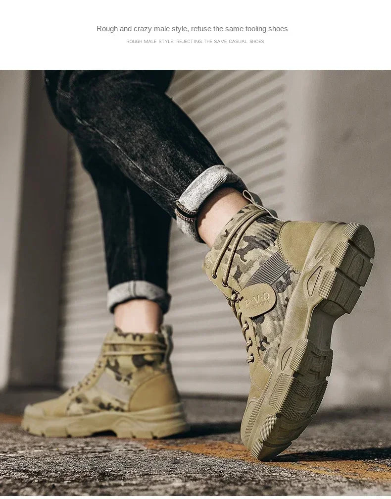 Boots for Men Autumn High Top Camouflage Desert Casual Flats Mens Boot Breathable Non Slip Work Shoes Motocross Boots