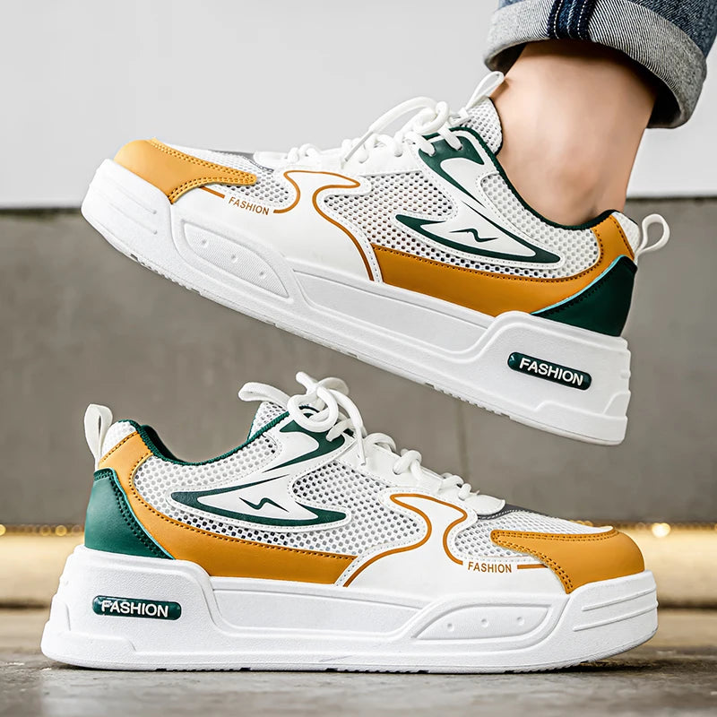 Men's Sneakers for Spring and Summer Are Breathable Fashionable Low-top Round-toe Lace-up and Color-blocked Sports Shoes