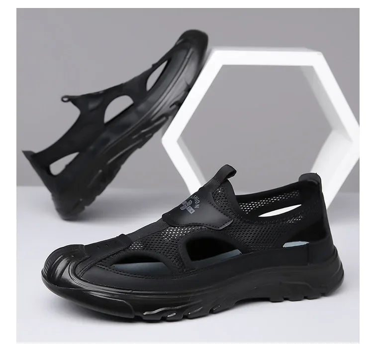 2025 Summer Beach Sandals for Men New Hollow Men's Sandals Outdoor Breathable Mens Bag Head Mesh Casual Shoes Zapatillas Hombre