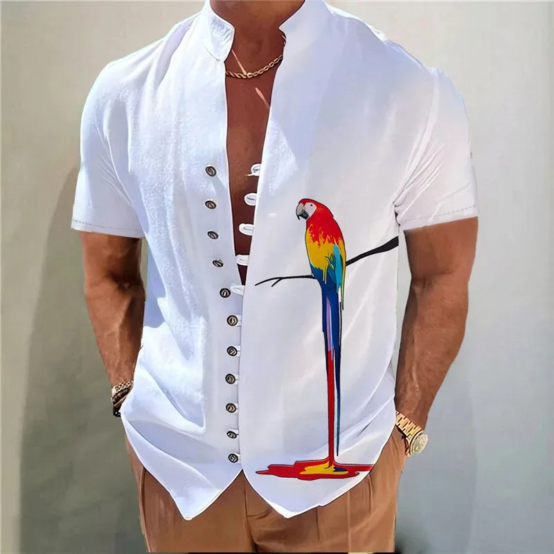 Men Shirts New Print Button Short Sleeves Shirt Fashion Stand Collar Loose Fitting Men's Shirts Casual Beach Streetwear Hot Sale