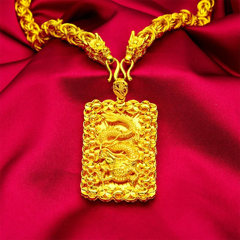 EternaGold  Bold Dragon Pendant Men 24K Gold AU999 - Sharp 3D dragon carving, 24K/AU999 pure gold, heroic bold aura for men