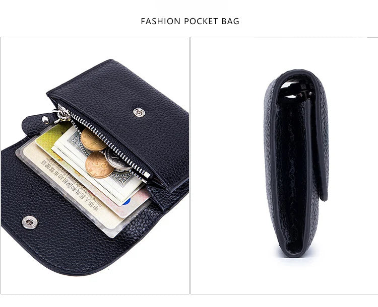 Genuine Leather Wallet Women Casual Simple Female Short Small Wallets Coin Purse Card Holder Men Money Bag with Zipper Pocket