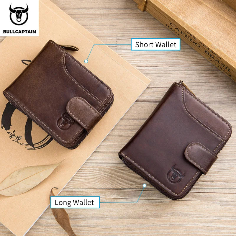 BULLCAPTAIN Business Men's Wallet Genuine Leather Wallet Multi-Function Business Card Holder Small Card Box Leather Purse Man