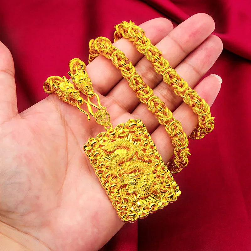 EternaGold  Bold Dragon Pendant Men 24K Gold AU999 - Sharp 3D dragon carving, 24K/AU999 pure gold, heroic bold aura for men