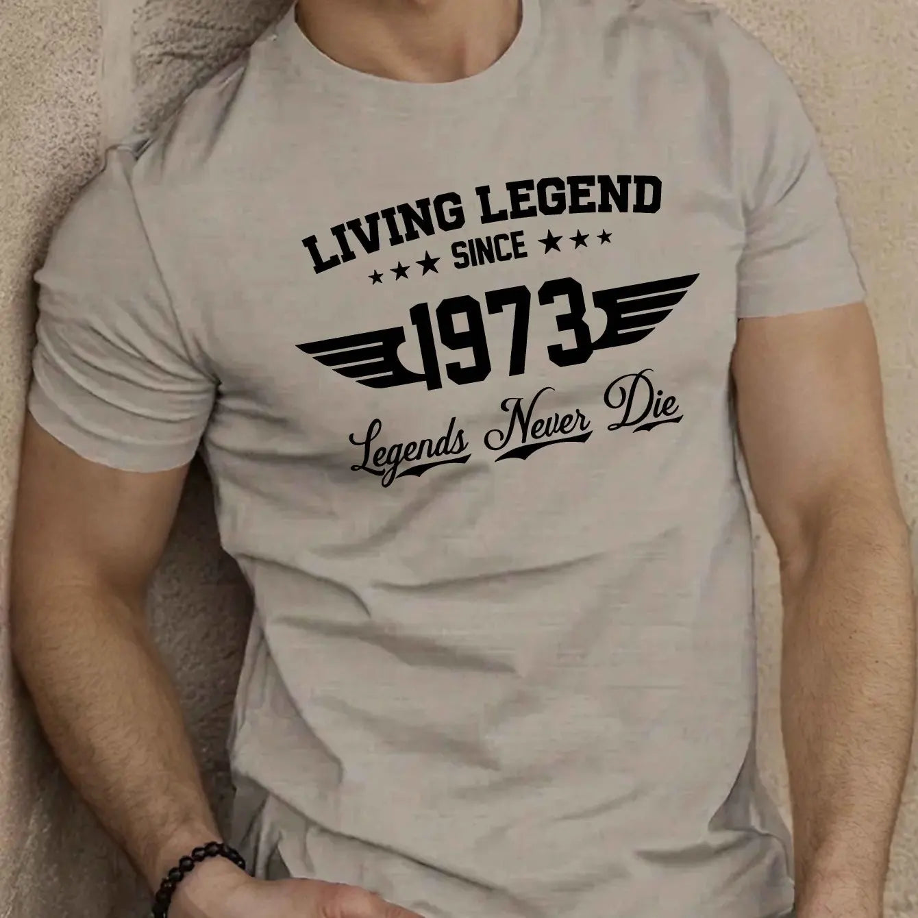 Summer men's 100 cotton casual loose plus size SINCE 1973 pattern printed sports comfortable round neck short sleeved T-shirt